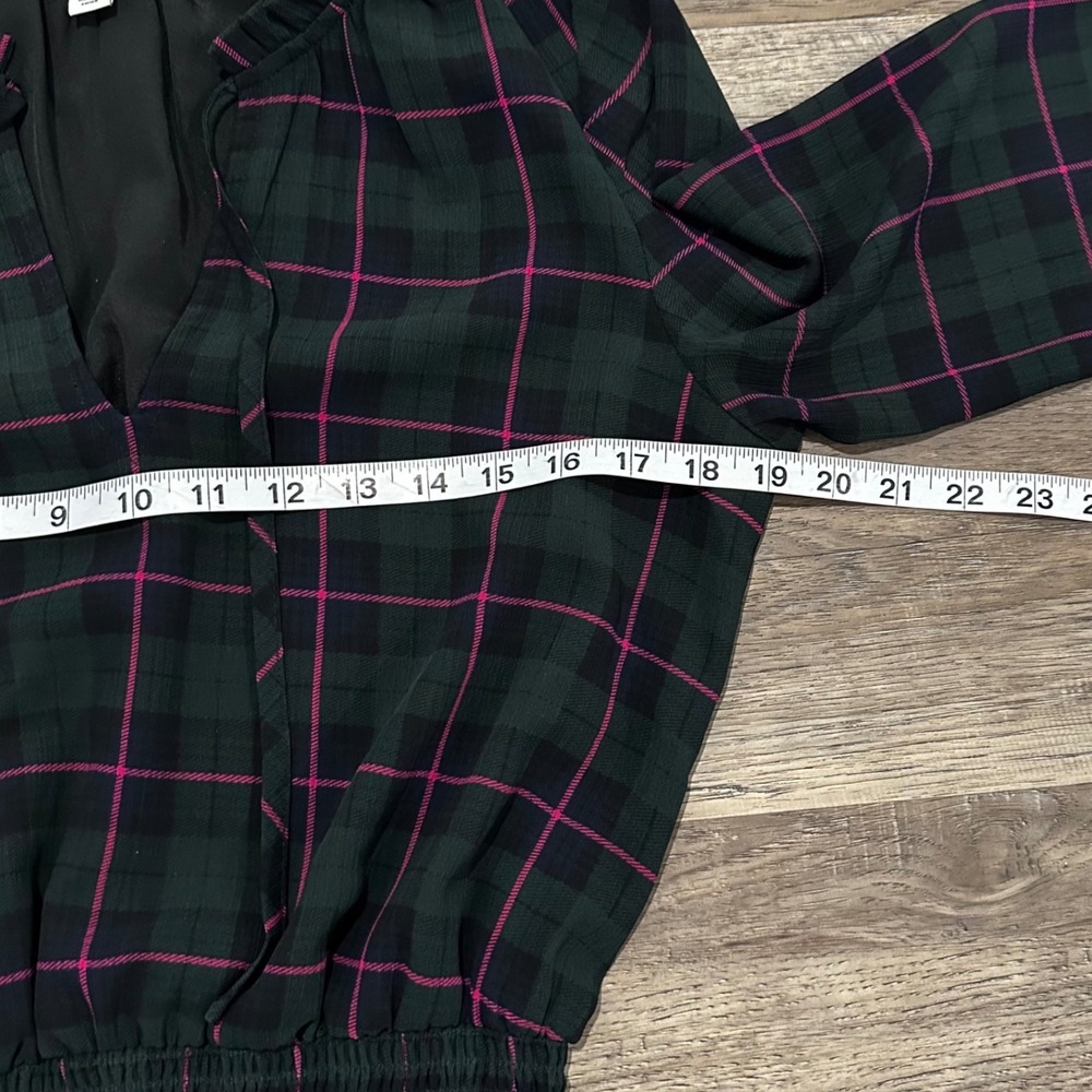 J.Crew Women Green Pink Blk Watch Plaid Smocked Waist Ruffle Midi Dress AG882 XS - Picture 6 of 12